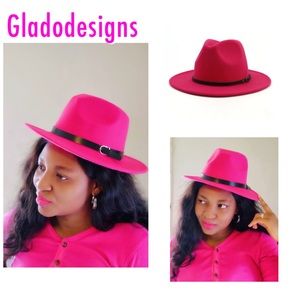 Pink sis brim fedora with belt